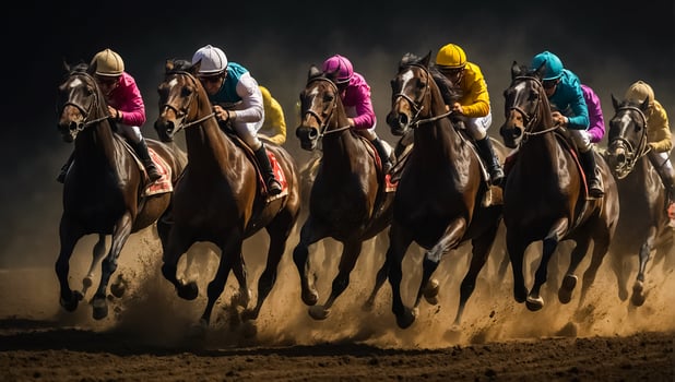 AI generated horses with riders at the races photo