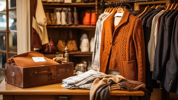 AI generated Menswear store in English countryside style, autumn winter clothing collection photo