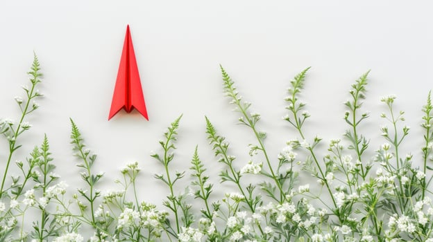 AI generated Navigate business strategy with a red paper plane on a clean white backdrop. Ai Generated. photo