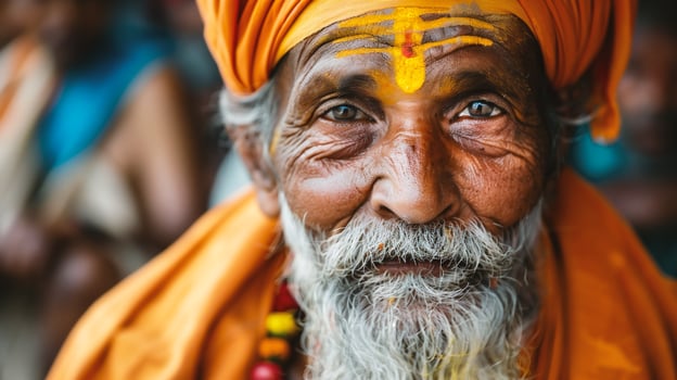 AI generated Portrait of a Sadhu at the temple in the morning photo
