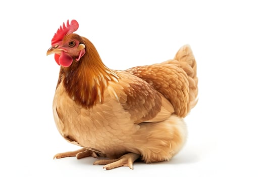 AI Generated Chicken hen sitting on white background. photo