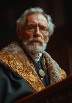 AI generated Old wise man sitting on the throne in ancient castle photo
