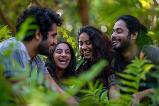 AI generated Joyful Friends Laughing Together in Nature. photo