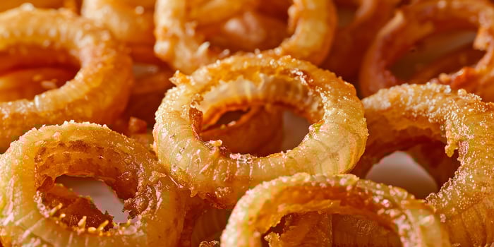 AI generated background with onion rings. top view photo