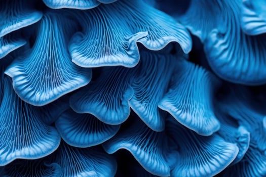 AI generated Vibrantly-hued Blue mushroom closeup background. Generate Ai photo