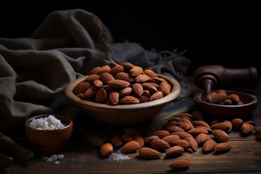 AI generated Nutritious Oatmeal almonds bowl natural. Generate Ai photo