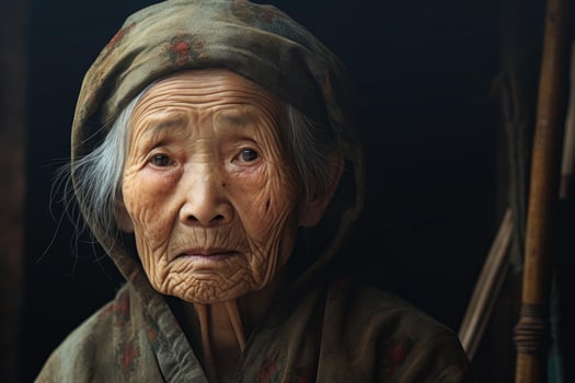 AI generated Elegant Old chinese woman sunset. Generate Ai photo