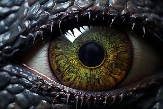 AI generated Penetrating Dinosaur eye closeup. Generate Ai photo