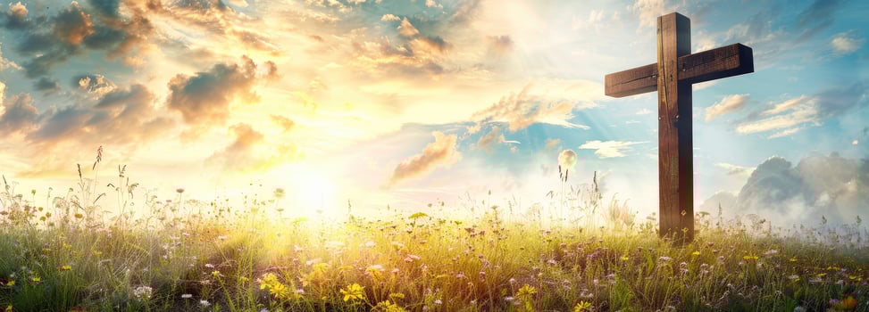 AI generated Wooden Cross against sky background photo