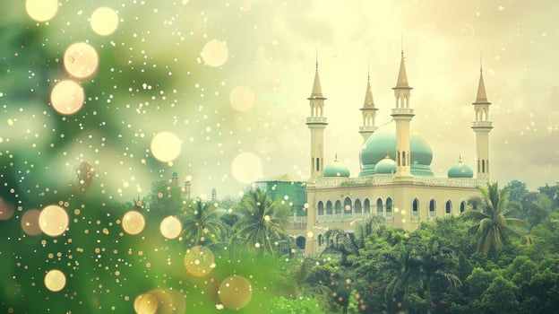 AI generated A beautiful mosque in the green natural background photo