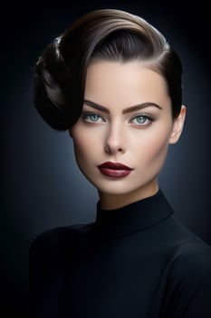 AI generated Retro Hairstyle Beauty in Classic Black Attire photo