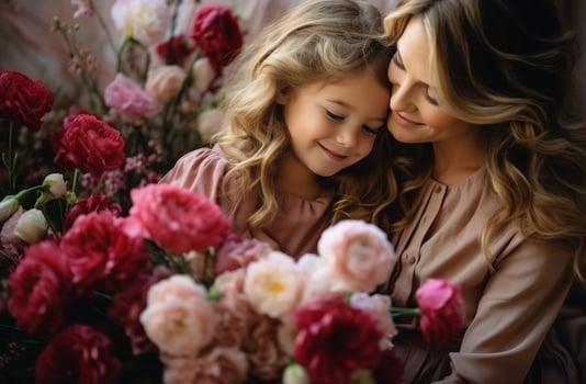 AI generated mom kisses her kid. photo