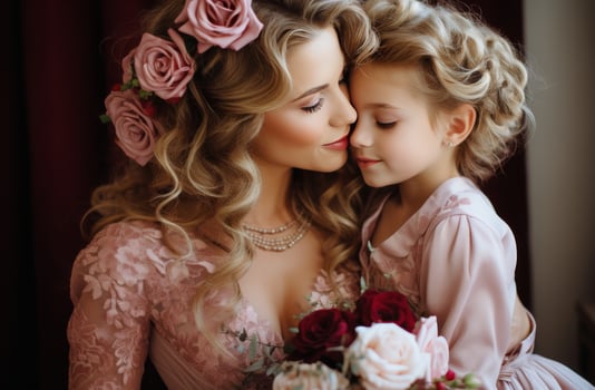 AI generated mom kisses her kid. photo