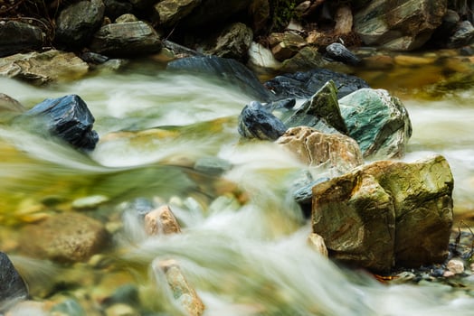 Mountain stream with water motion blur photo