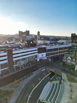 High Angle View of Buildings at City Centre and Downtown of Luton, England United Kingdom. Dec 1st, 2023 photo