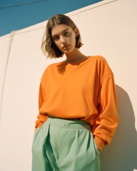AI generated Woman in Orange Shirt and Green Pants photo