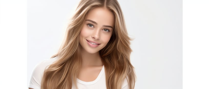 AI generated Woman With Long Hair in White Shirt photo