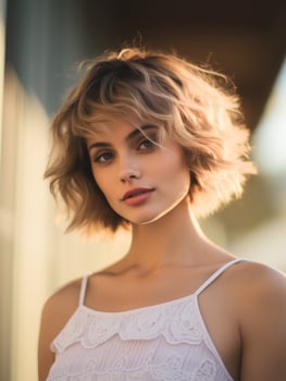 AI generated Woman With Short Hair in White Top photo