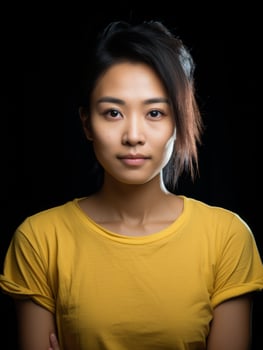 AI generated Woman in Yellow Shirt Posing for Picture photo