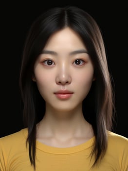 AI generated Asian Woman With Long Hair in Yellow Shirt photo