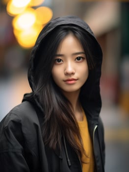 AI generated Woman in Black Jacket and Yellow Shirt photo