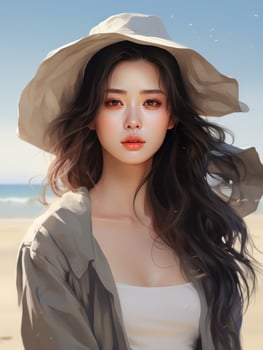 AI generated Woman With Long Hair Wearing Hat photo
