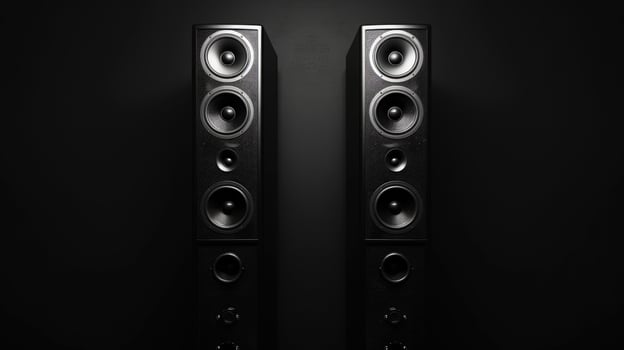 AI generated two speakers stand on a black background with free space. Ai Generated. photo