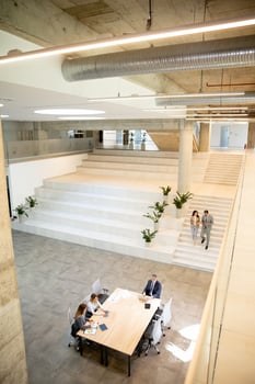 Aerial view at young startup team working in the office photo