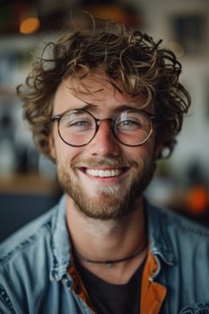 AI generated emotional portrait of happy british man in glasses. ai generated photo