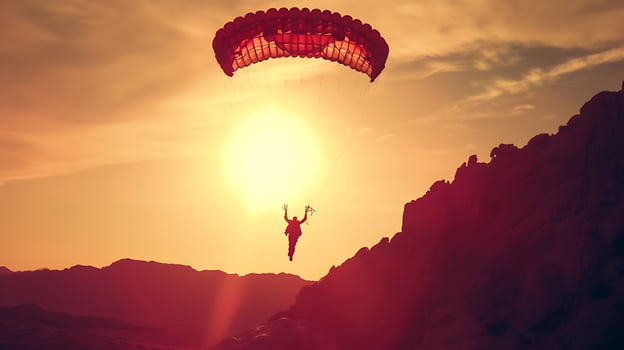 AI generated Person Soaring Through the Air With a Parachute. Generative AI. photo