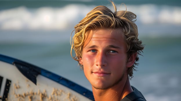AI generated Close-Up of Person Holding Surfboard. Generative AI. photo