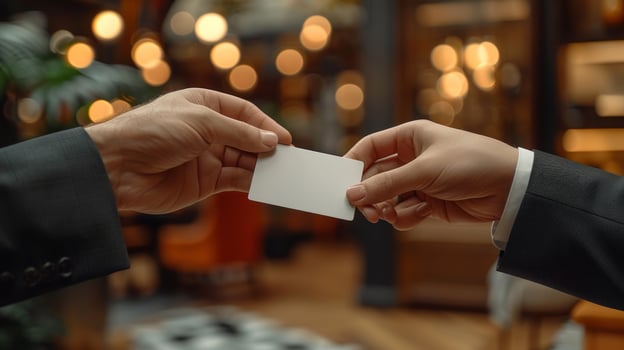 AI generated Two People Holding a Business Card photo