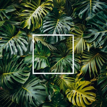 AI generated Square Frame Surrounded by Green Leaves photo