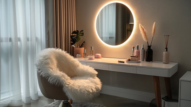 AI generated White Desk With Mirror and Plant photo
