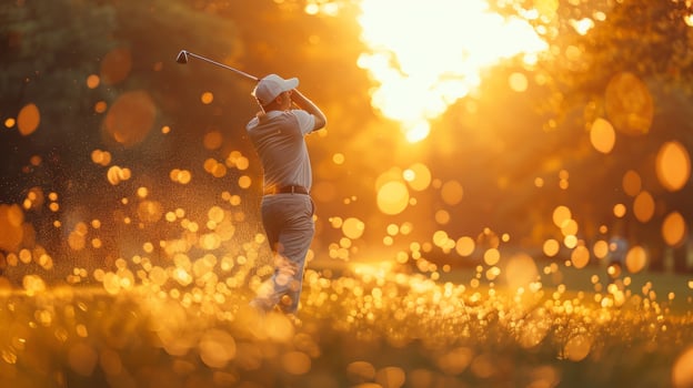 AI generated Man Swinging Golf Club to Hit Golf Ball photo