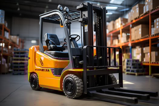AI generated Forklift loader in warehouse cargo freight transportation and distribution warehouse. photo