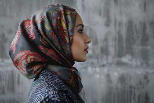 AI generated Cultural Fusion Batik Headscarf meets Modern Blazer photo