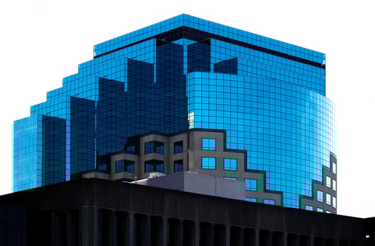 Sacramento, CA, 2015 - Top Of Office Building With Blue Windows photo