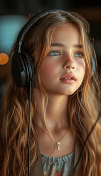 AI generated Girl Wearing Headphones in Music School Lesson photo
