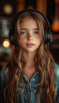 AI generated Girl Wearing Headphones in Music School Lesson photo