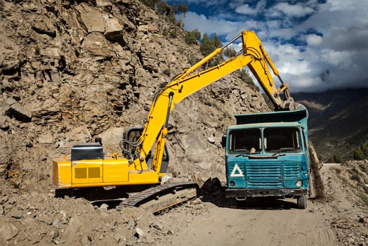 Road construction in mountains Himalayas photo