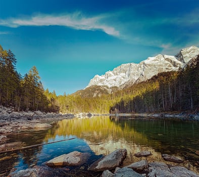 Frillensee lake and Zugspitze   the highest mountain in Germany photo