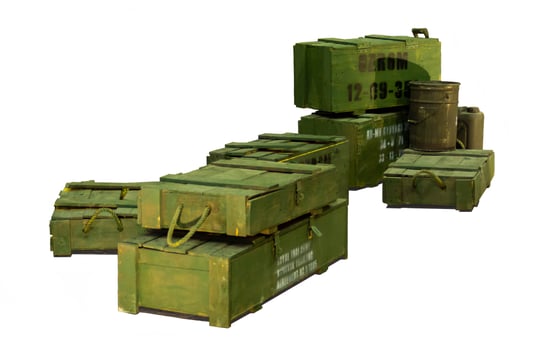 Isolated military truck on white background with tank photo