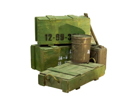 Isolated military truck on white background with tank photo