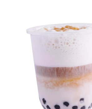 Iced Thai Milk Tea with Bubbles in Plastic Cup photo