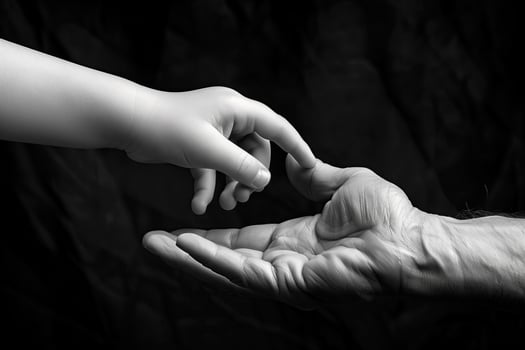 AI generated father and son holding hands, black and white image. Mother's day, Family concept photo