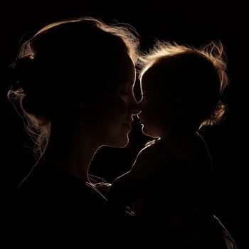 AI generated Silhouette of a mother and her daughter on a black background. Mother's day photo