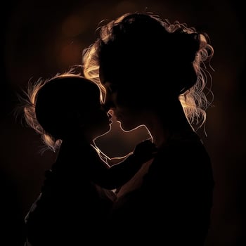 AI generated Silhouette of a mother and her daughter on a black background. Mother's day photo