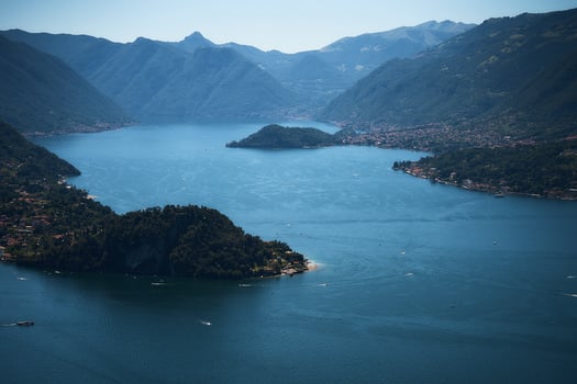 a breathtaking view of life on Lake Como on a summer day from above photo