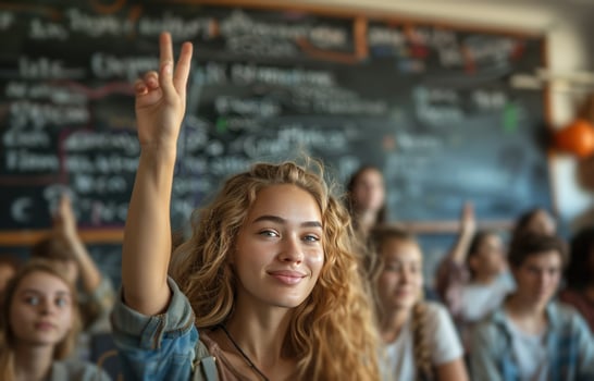 AI generated Classroom Full of Children Raising Their Hands photo